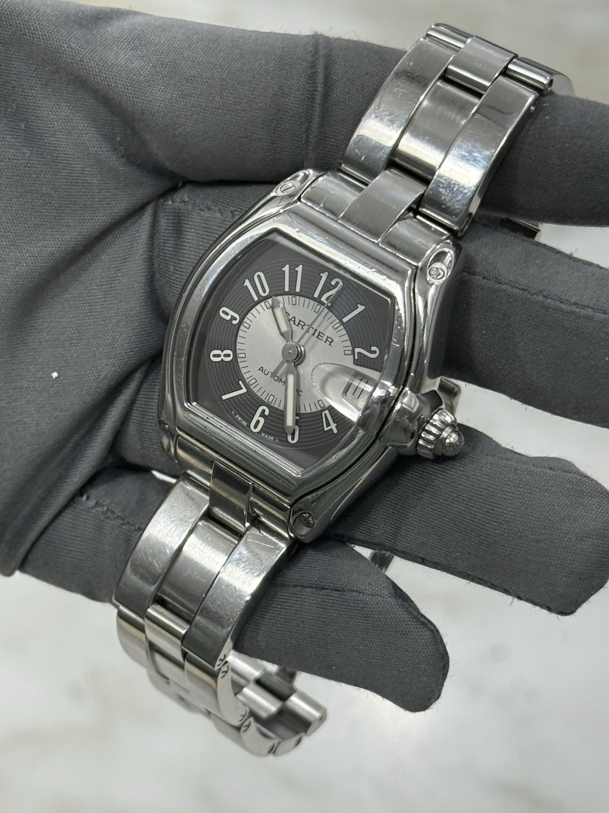 Cartier Roadster 37mm Automatic Mens Watch Stainless Steel Gray Dial 2510