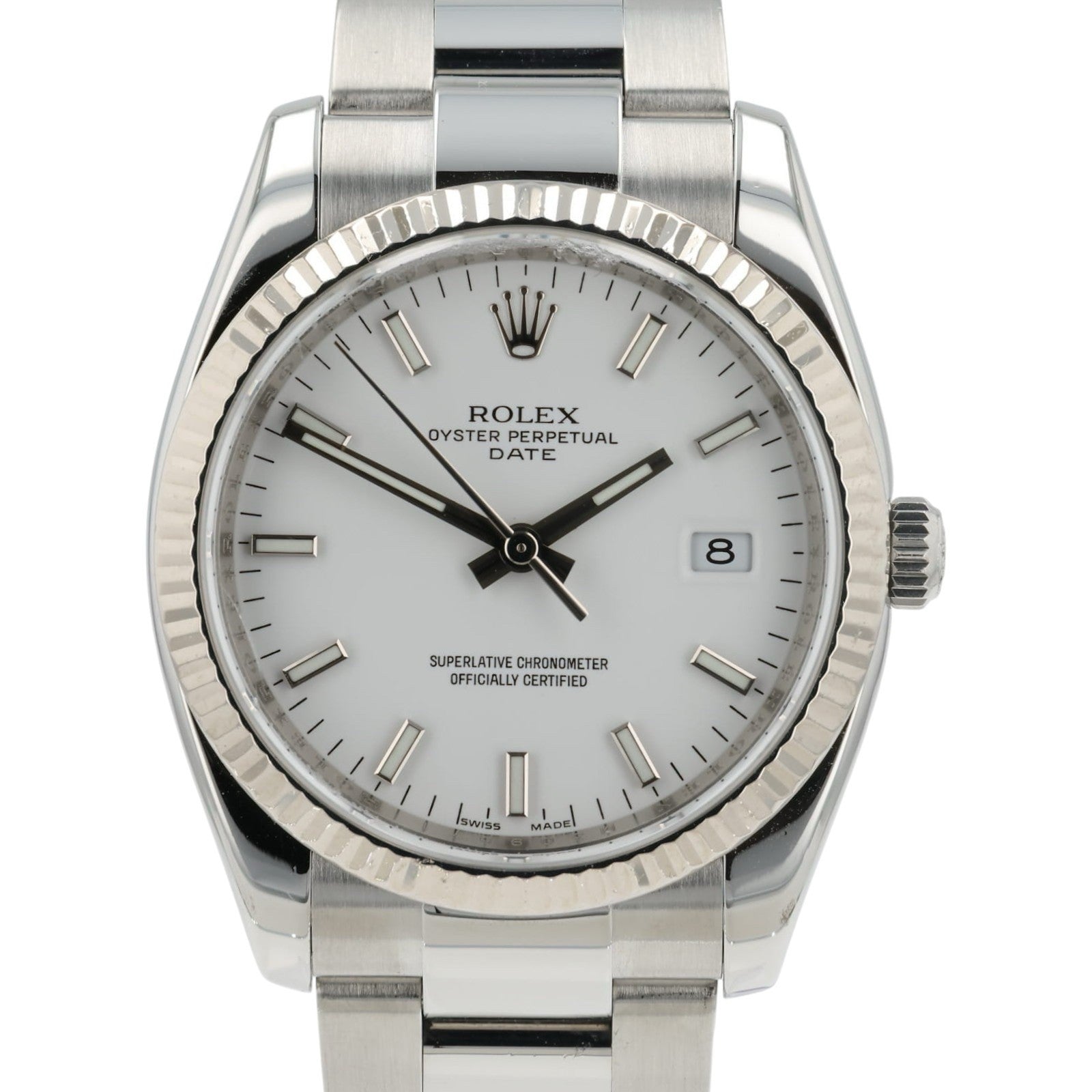 Rolex Oyster Perpetual Date White Dial Steel 34mm Automatic Men’s Watch 115234
