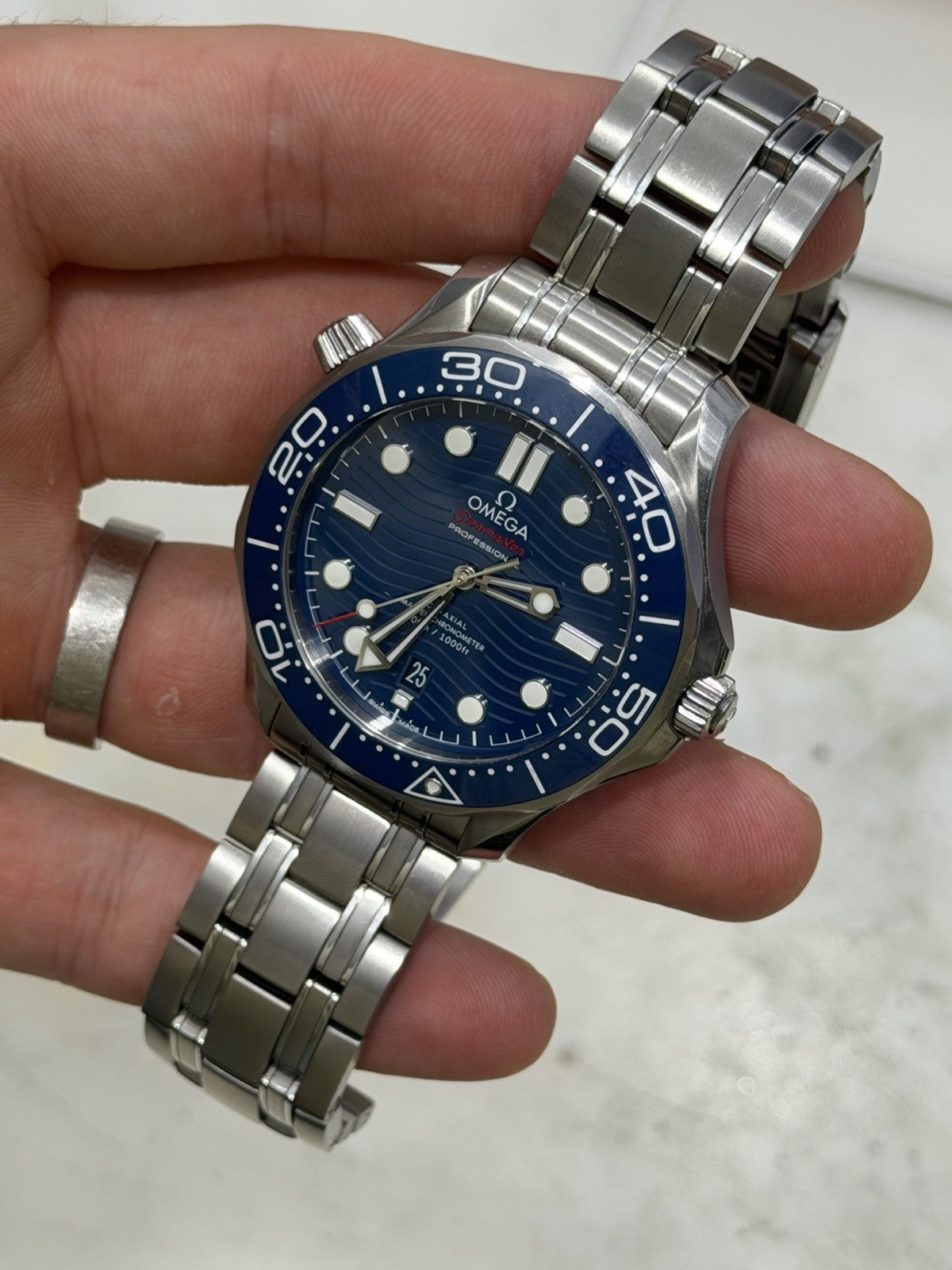 2021 Omega Seamaster Wave 300m Diver Blue Ceramic Watch 210.30.42.20.03.001