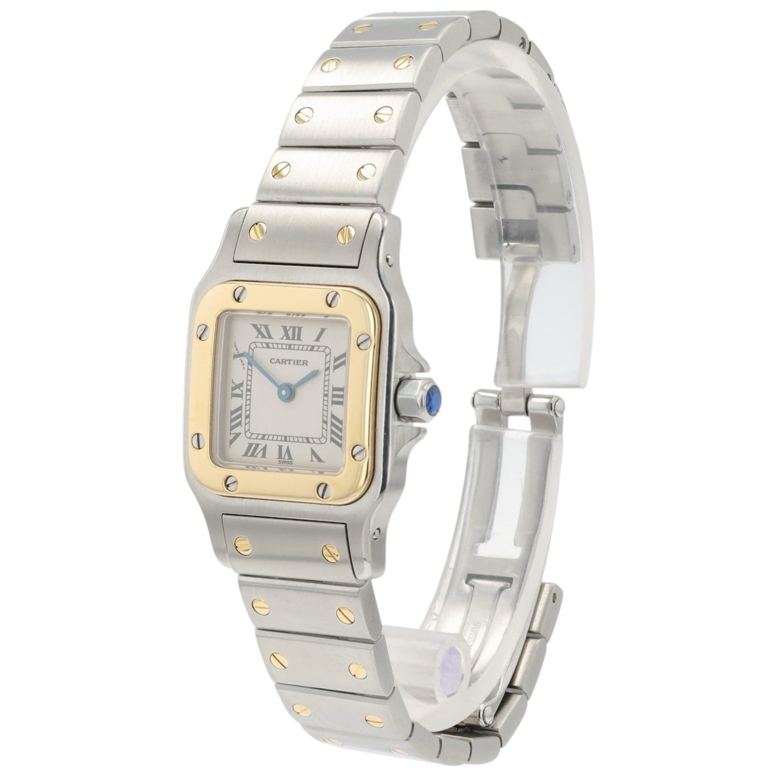 Cartier Santos Galbee Silver Dial Gold & Steel 24mm Quartz Women's Watch 1567