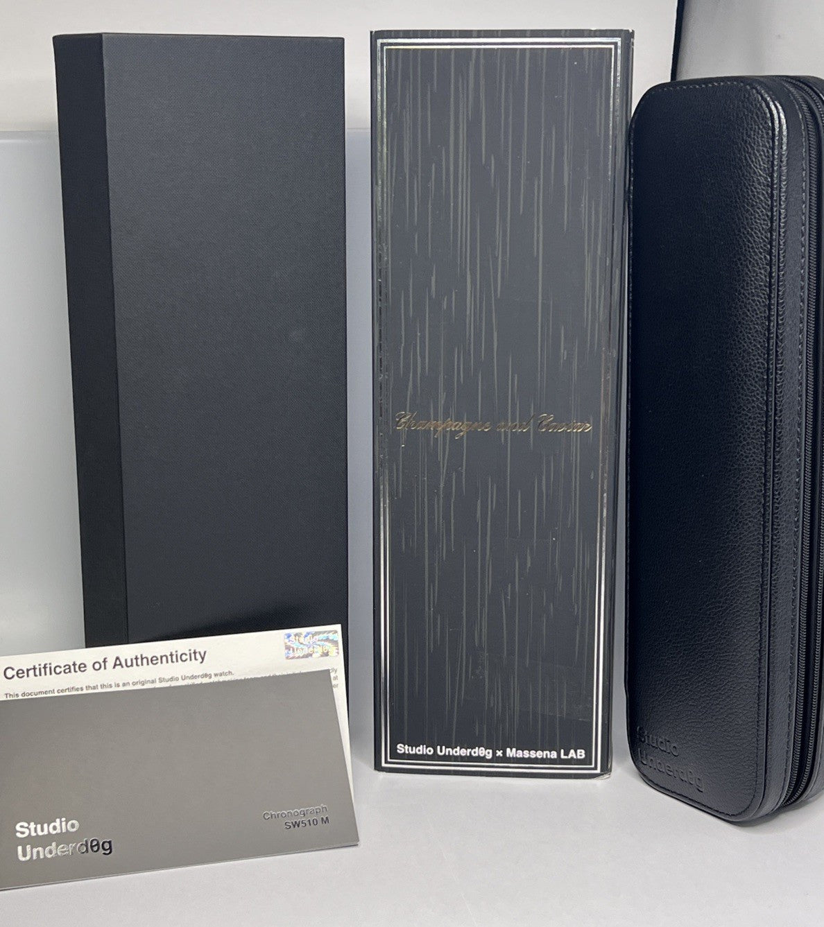 Studio Underdog Massena LAB Champagne Caviar 38.5mm Chronograph Watch Box Papers