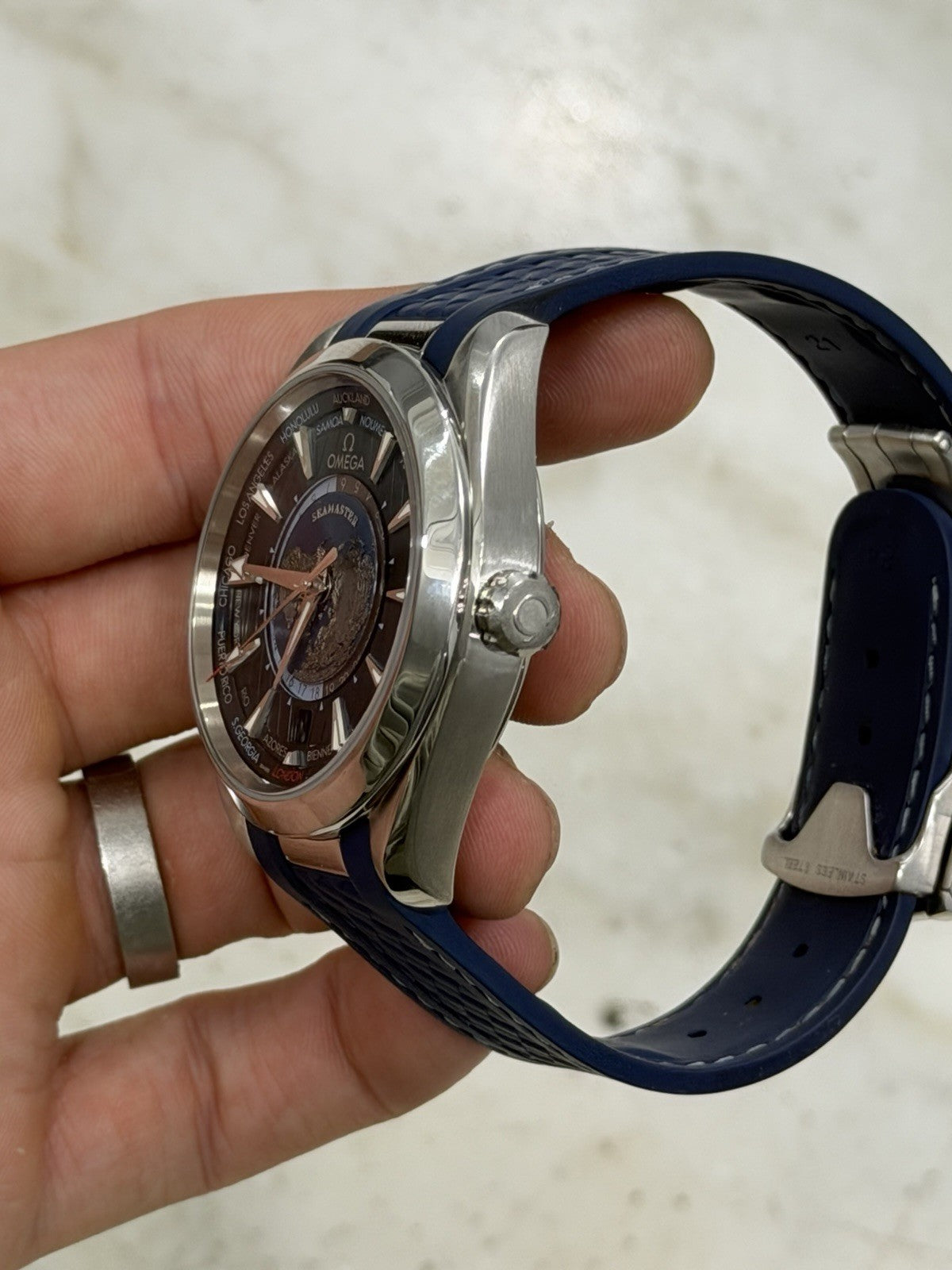 Omega Seamaster Aqua Terra Worldtimer Blue Dial GMT Watch 220.12.43.22.03.001