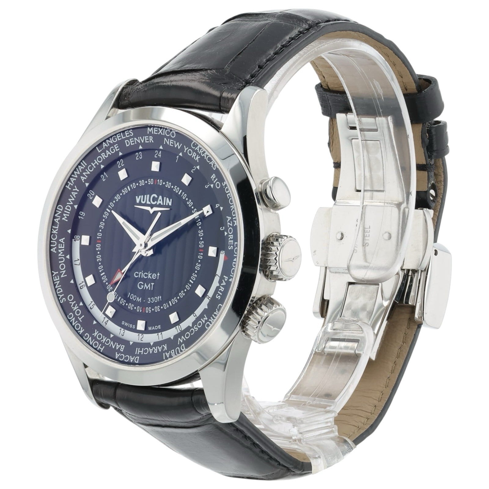 Vulcain Aviator Cricket GMT Steel Black Dial 42mm Manual Wind Watch 100135.2