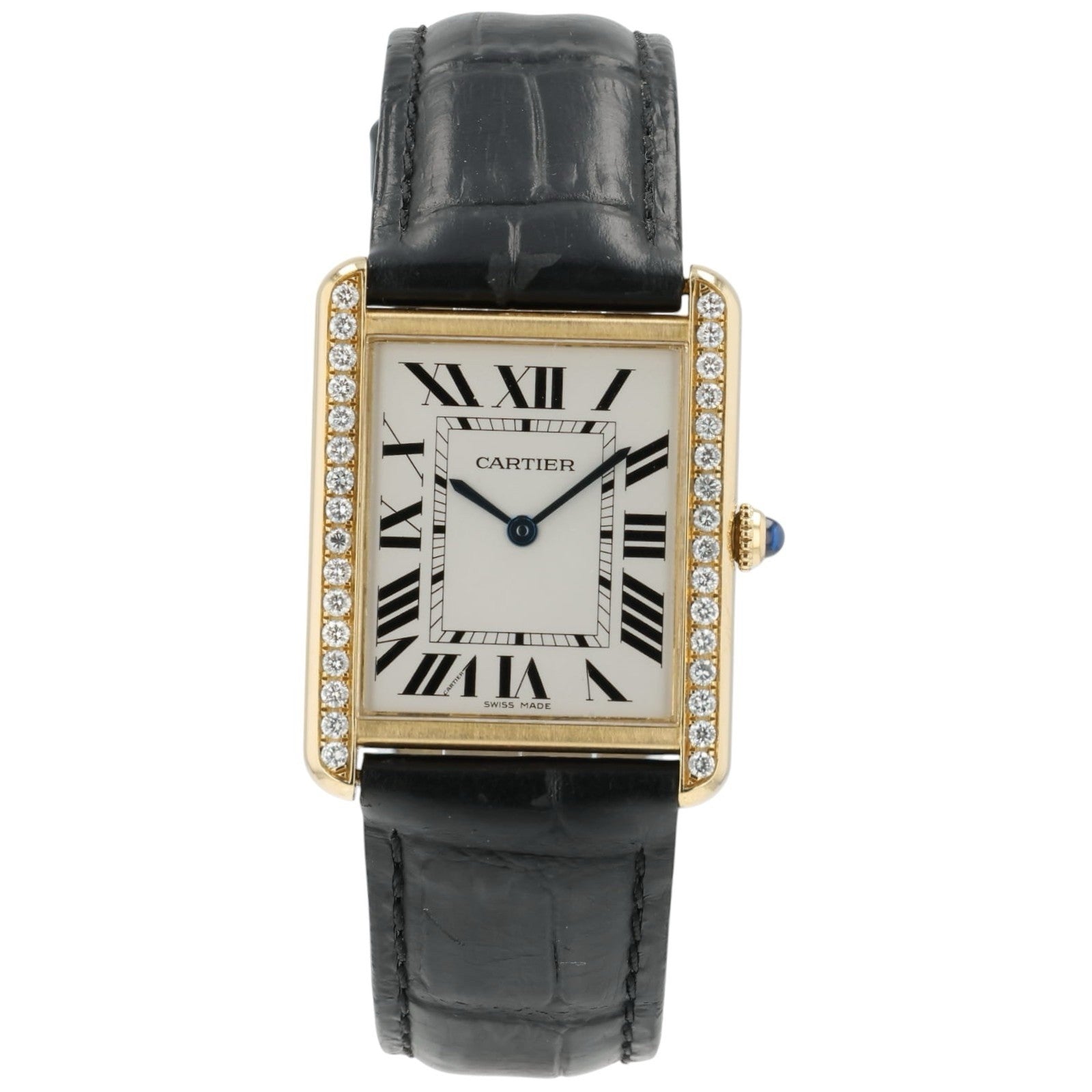 Cartier Tank Solo Silver Dial 18k Yellow Gold 34mm Quartz Diamond Watch W5200004
