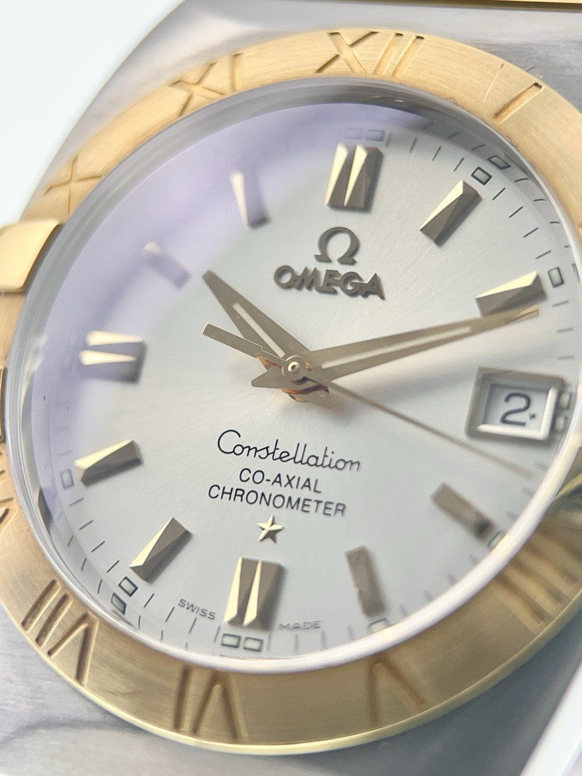 Omega Constellation Gold Steel Silver Dial 38mm Automatic Mens Watch 1201.30.00