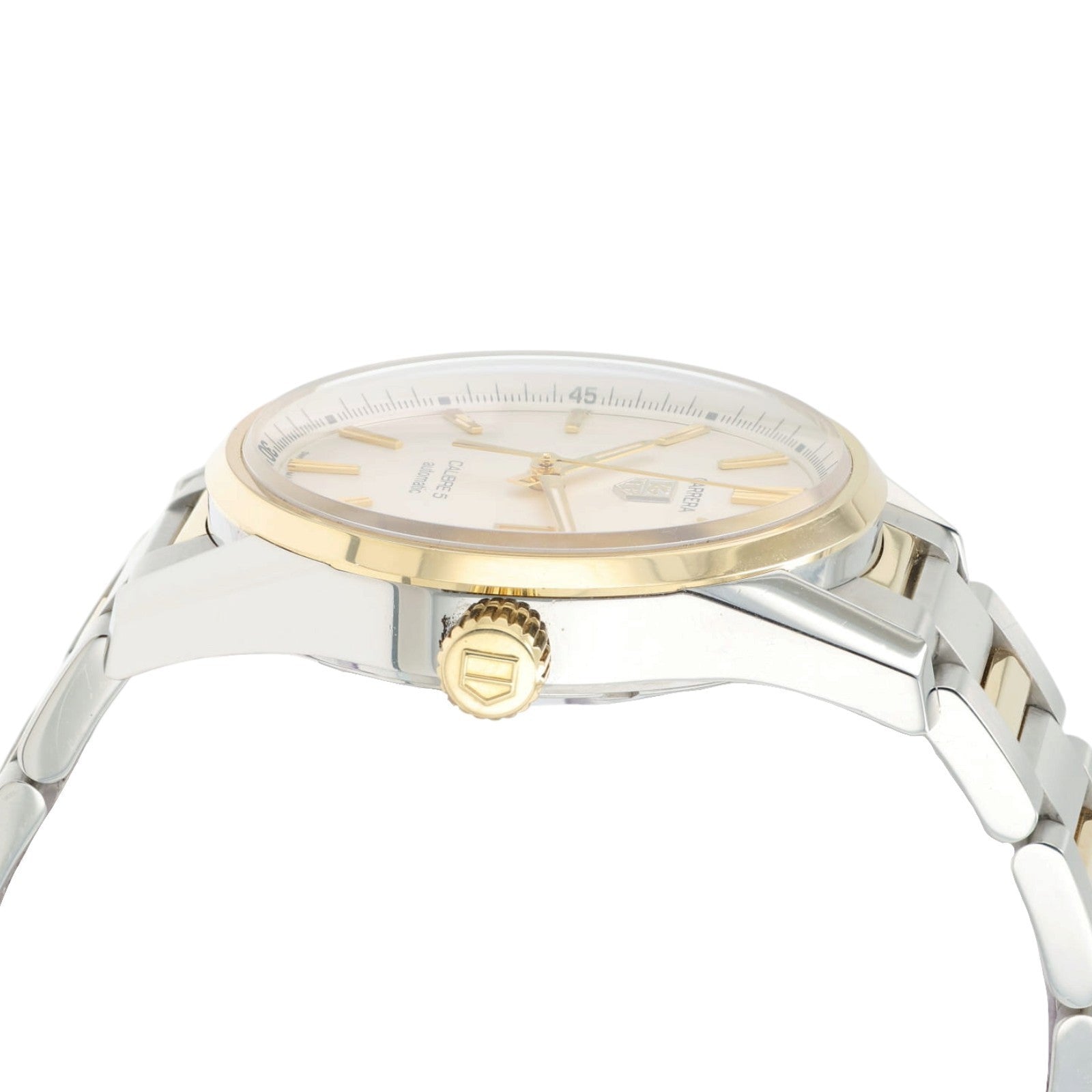 Tag Heuer Two-Tone Carrera Calibre 5 Silver Dial Steel & Gold 39mm Watch WAR215B