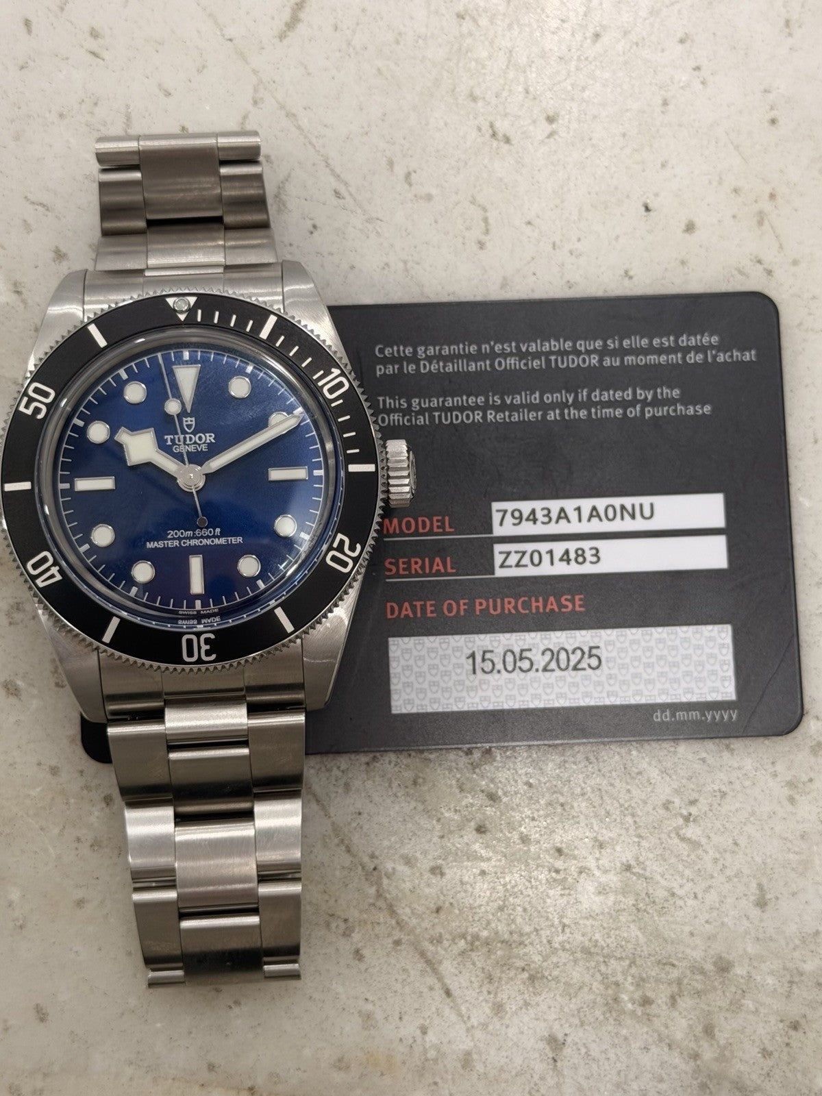 Tudor Black Bay Stainless Steel Blue Dial 43mm Automatic Mens Watch 7943A1A0NU