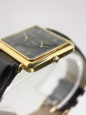 Bueche Girod Dual Time 18k Yellow Gold Black Dial 35mm Manual Wind Watch YG6733