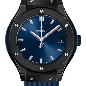 Hublot Classic Fusion Ceramic Blue Watch - 33 mm - Blue Dial - Blue Lined Rubber Strap-581.CM.7170.RX