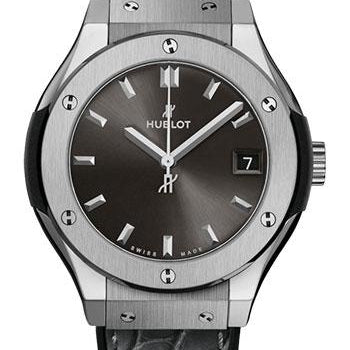 Hublot Classic Fusion Racing Grey Titanium Watch - 33 mm - Gray Dial - Black Rubber and Gray Leather Strap-581.NX.7071.LR