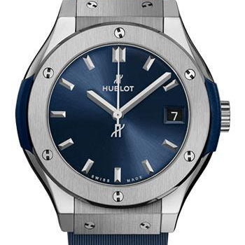 Hublot Classic Fusion Titanium Blue Watch - 33 mm - Blue Dial - Blue Lined Rubber Strap-581.NX.7170.RX