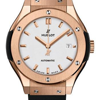 Hublot Classic Fusion King Gold Opalin Watch - 33 mm - Opaline Ed Dial - Black Rubber and Leather Strap-582.OX.2610.RX