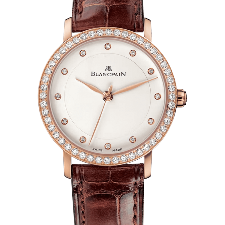 Blancpain Villeret Ultraplate Red Gold Diamond Brown Alligator Ladies Watch - 6102 2987 55A
