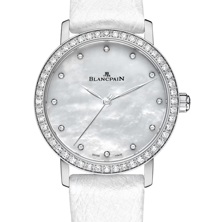 Blancpain Villeret Ultraplate Steel Diamond Mother of Pearl Leather Ladies Watch - 6102 4654 95A