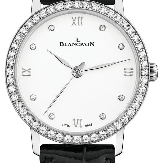 Blancpain Villeret Ultraplate Steel Diamond Black Alligator Ladies Watch - 6104 4628 55A