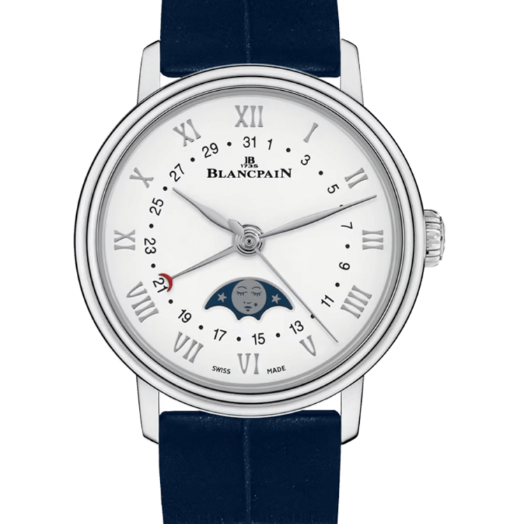 Blancpain Villeret Quantieme Phases de Lune Steel Blue Alligator Ladies Watch - 6106 1127 55A