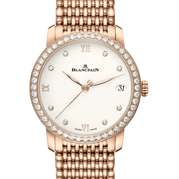 Blancpain Villeret Women Date Red Gold Diamond Ultra-Slim Ladies Watch - 6127 2987 MMB