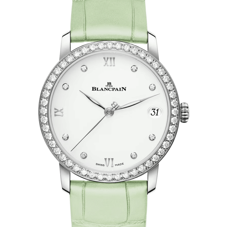 Blancpain Villeret Women Date Diamond Ultra-Slim Green Alligator Ladies Watch - 6127 4628 95A