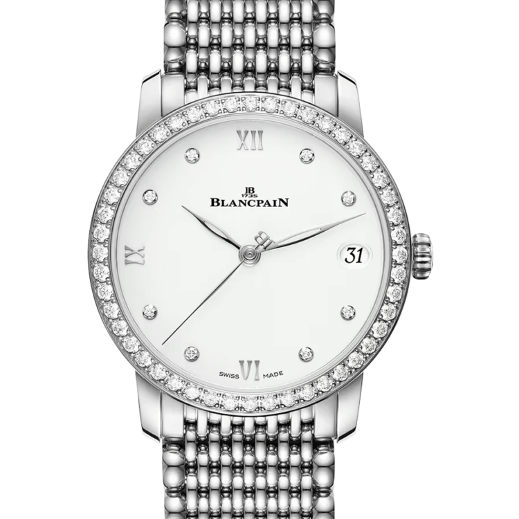 Blancpain Villeret Women Date Steel Mille Mailles Diamond Ultra-Slim Ladies Watch - 6127 4628 MMB