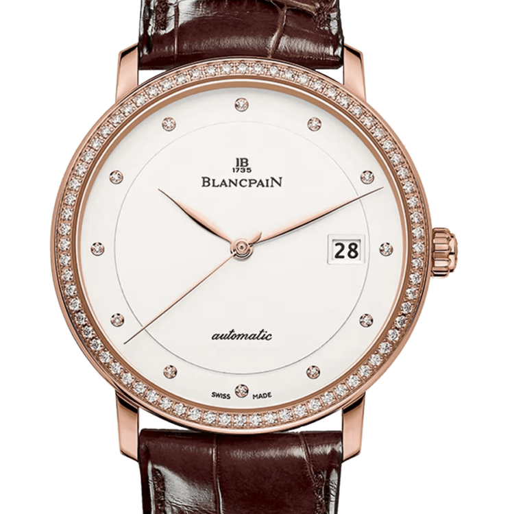 Blancpain Villeret Ultraplate Date Ultra-Slim Red Gold Diamond Alligator Men's Watch - 6223 2987 55B