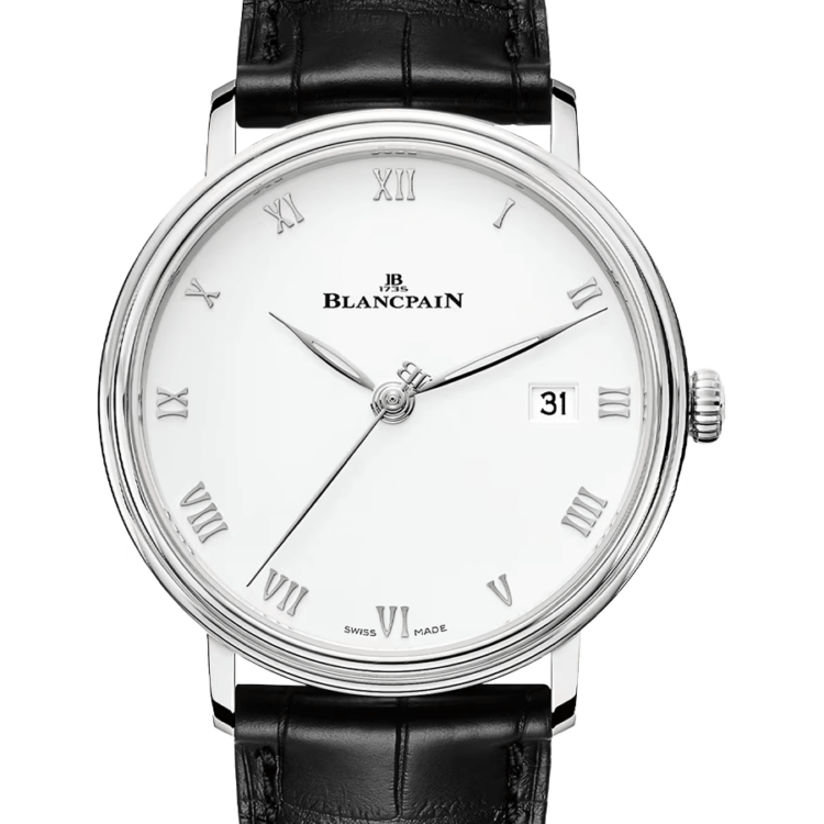 Blancpain Villeret Ultraplate Date Steel Ultra-Slim Black Alligator Men's Watch - 6224 1127 55B