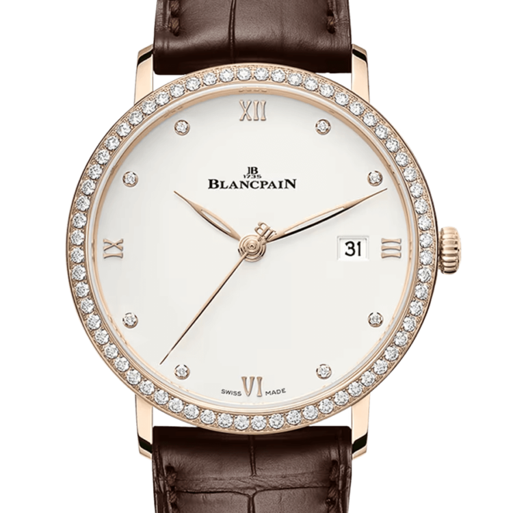 Blancpain Villeret Ultraplate Date Red Gold Diamond Ultra-Slim Alligator Men's Watch - 6224 2987 55B