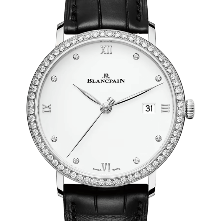 Blancpain Villeret Ultraplate Date Steel Diamond Ultra-Slim Alligator Men's Watch - 6224 4628 55B