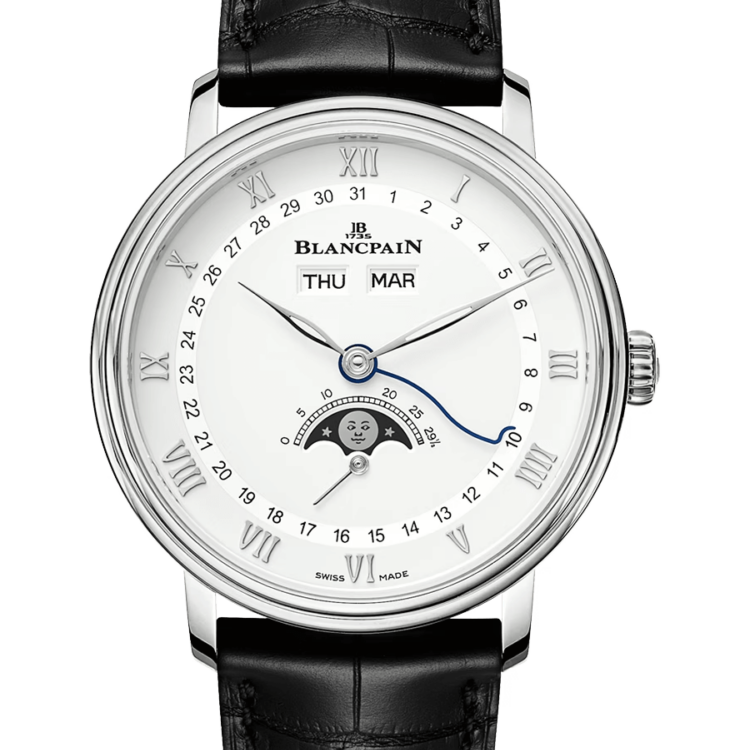 Blancpain Villeret Quantieme Complet Steel Black Alligator Men's Watch - 6264 1127 55B