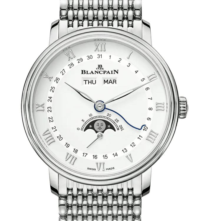 Blancpain Villeret Quantieme Complet White Mille Mailles Steel Men's Watch - 6264 1127 MMB