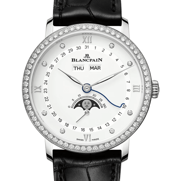 Blancpain Villeret Quantieme Complet Steel Diamond Alligator Men's Watch - 6264 4628 55B
