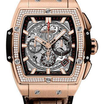Hublot Spirit of Big Bang King Gold Diamonds Watch - 42 mm - Sapphire Dial - Black Rubber and Brown Leather Strap-641.OX.0183.LR.1104