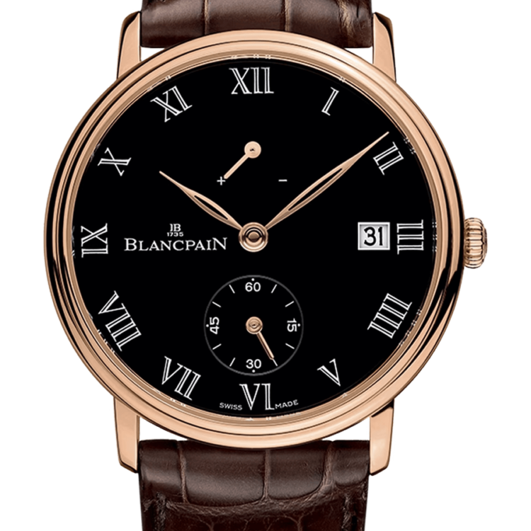 Blancpain Villeret 8 Jours Manuelle Red Gold Black Dial Brown Alligator Men's Watch - 6614 3637 55B