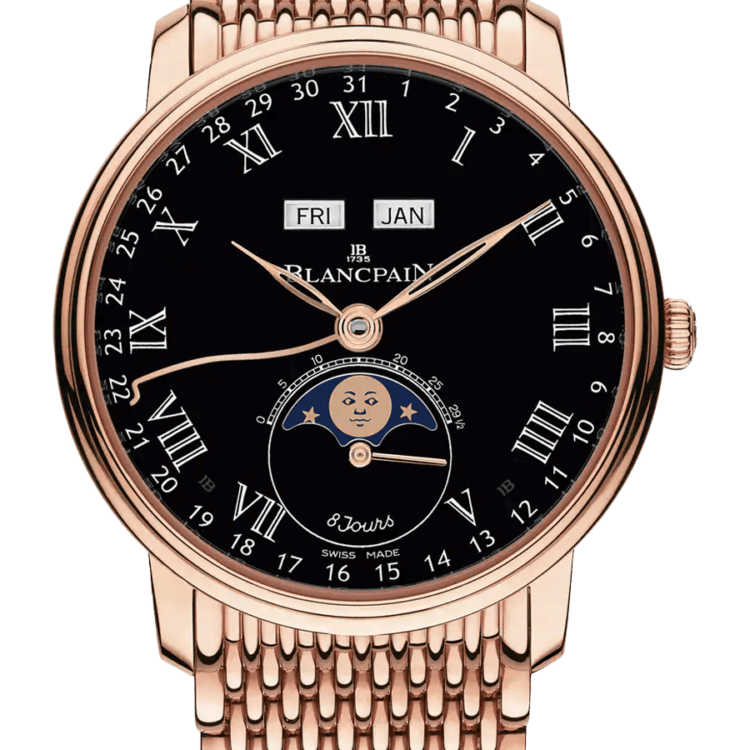 Blancpain Villeret Quantieme Complet 8 Jours Mille Mailles Red Gold Men's Watch - 6639 3637 MMB