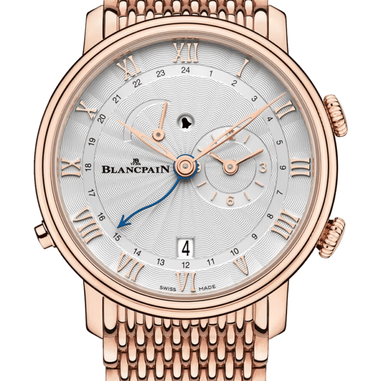 Blancpain Villeret Reveil GMT Red Gold Mille Mailles Men's Watch - 6640 3642 MMB