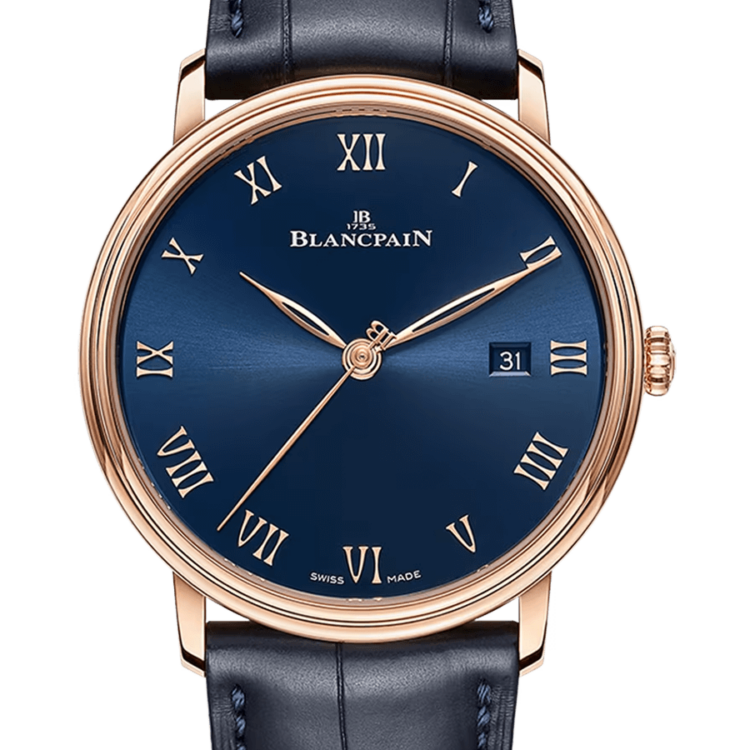 Blancpain Villeret Ultraplate Date 40mm Red Gold Blue Alligator Men's Watch - 6651 3640 55B