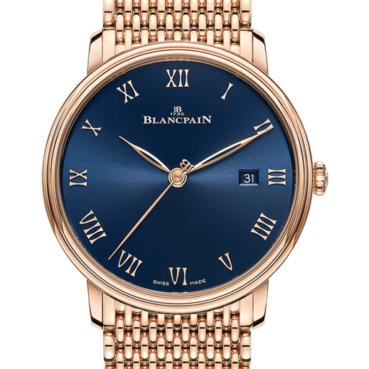 Blancpain Villeret Ultraplate Date 40mm Blue Mille Mailles Red Gold Men's Watch - 6651 3640 MMB
