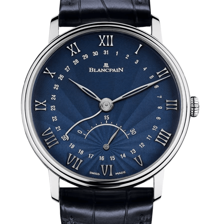 Blancpain Villeret Ultraplate Date Retrograde Seconds Blue Alligator Men's Watch - 6653Q 1529 55B