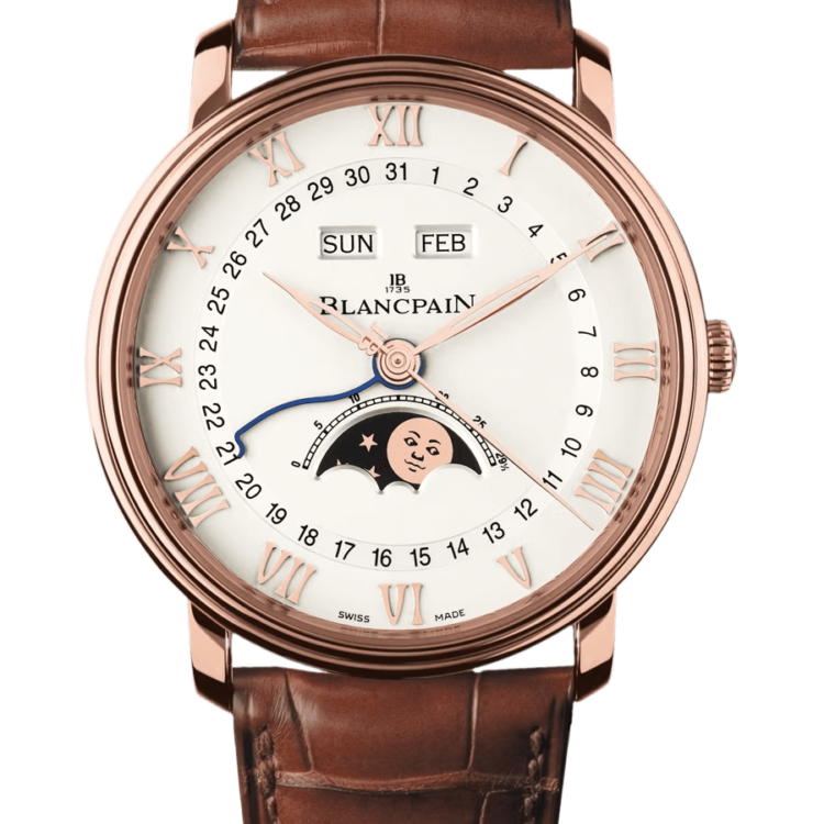 Blancpain Villeret Quantieme Complet Red Gold Alligator Men's Watch - 6654 3642 55B