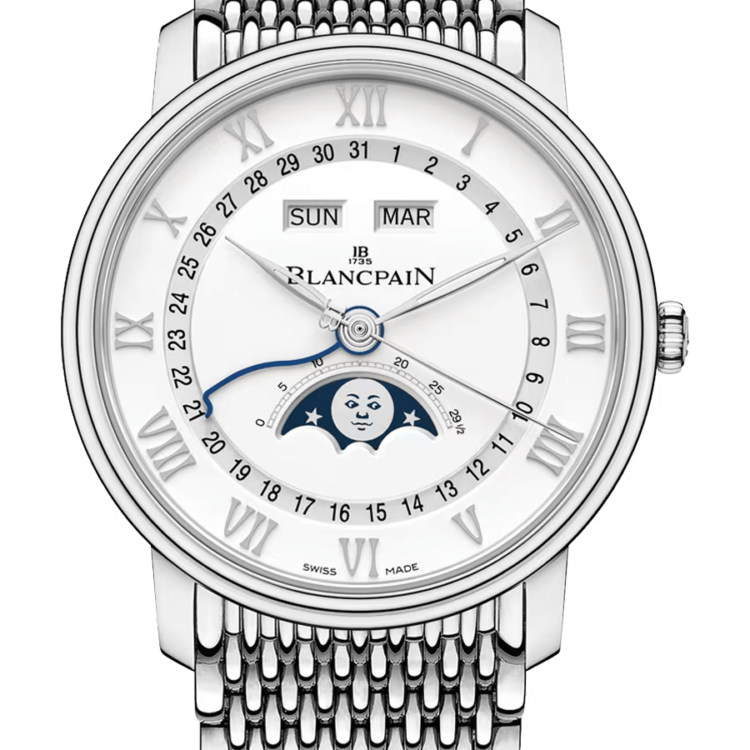 Blancpain Villeret Quantieme Complet Mille Mailles Steel Men's Watch - 6654A 1127 MMB