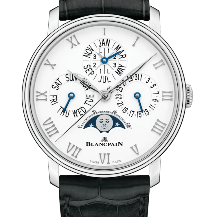 Blancpain Villeret Quantieme Perpetuel Phases de Lune Black Alligator Men's Watch - 6656 1127 55B