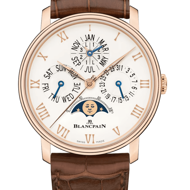 Blancpain Villeret Quantieme Perpetuel Phases de Lune Red Gold Alligator Men's Watch - 6656 3642 55A
