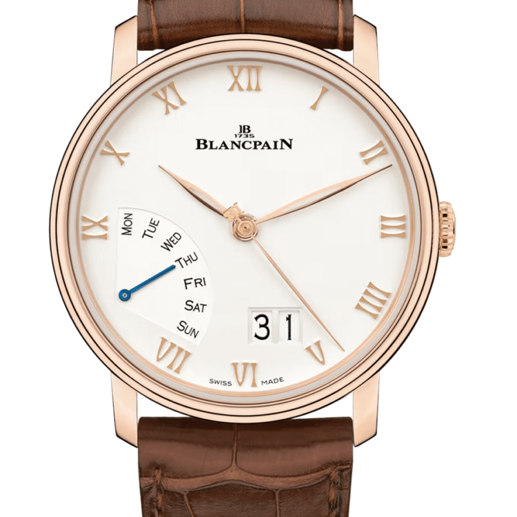 Blancpain Villeret Grande Date Jour Retrograde Red Gold Alligator Men's Watch - 6668 3642 55A