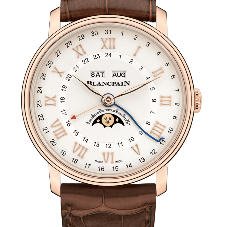 Blancpain Villeret Quantieme Complet Phases de Lune GMT Red Gold Alligator Men's Watch - 6676 3642 55A