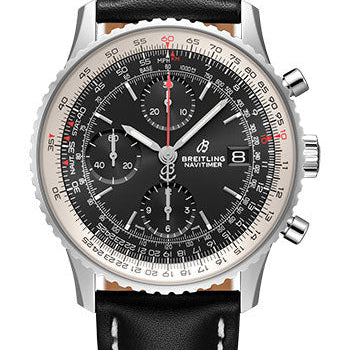 Breitling Navitimer Chronograph 41 Watch - Steel - Black Dial - Black Leather Strap - Folding Buckle - A13324121B1X2