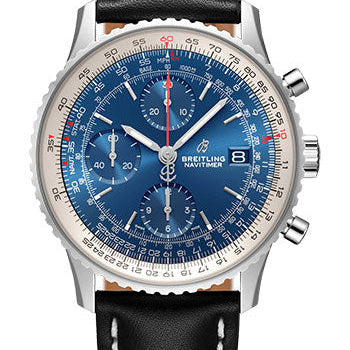 Breitling Navitimer Chronograph 41 Watch - Steel - Aurora Blue Dial - Black Leather Strap - Folding Buckle - A13324121C1X2