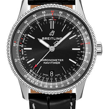 Breitling Navitimer Automatic 38 Watch - Steel - Black Dial - Black Croco Strap - Folding Buckle - A17325241B1P2