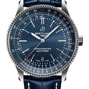 Breitling Navitimer Automatic 41 Watch - Stainless Steel - Blue Dial - Blue Alligator Leather Strap - Tang Buckle - A17326161C1P3