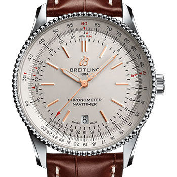 Breitling Navitimer Automatic 41 Watch - Steel - Silver Dial - Brown Croco Strap - Tang Buckle - A17326211G1P1