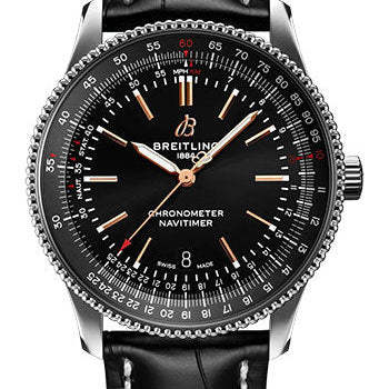 Breitling Navitimer Automatic 41 Watch - Stainless Steel - Black Dial - Black Alligator Leather Strap - Tang Buckle - A17326241B1P1