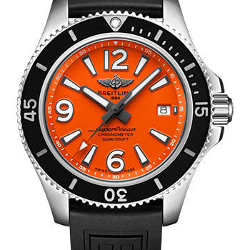 Breitling Superocean II 42 Watch - Steel - Orange Dial - Black Diver Pro III Strap - Folding Buckle - A17366D71O1S2